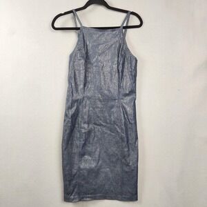 La Belle Dress Womens Size 9 Blue Denim Look Bodycon Spaghetti Strap Made in USA